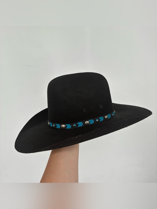 vintage Stetson black cowboy hat turquoise woven hatband silver conchos main image 7